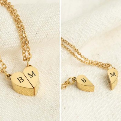 Gold Magnetic Heart Necklaces 2Pcs For Couple/Mom/Friend