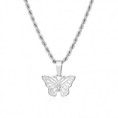 Unisex Silver Butterfly Pendant Necklace