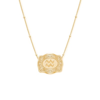 Unisex Yellow Gold 925 Sterling Silver Zodiac Mini Belt Buckle Necklace