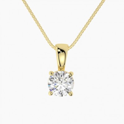 2 ct VVS1 Moissanite Round Solitaire 14K Yellow Gold Pendant