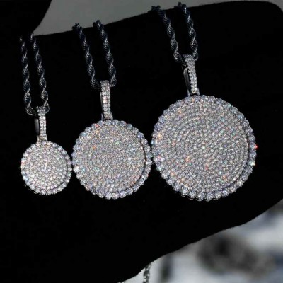 VVS1 Moissanite Circular Round Dog Tag Pendant Necklace for Men