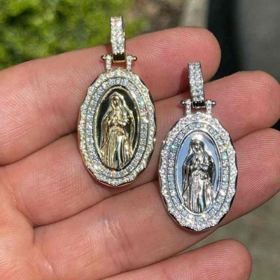 1.35ct Unisex Icy Baguette Moissanite 925 Sterling Silver Vigin Mary Pendant