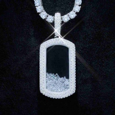 925S & VVS Moissanite Dog Tag Necklace With 3MM Rope Chain