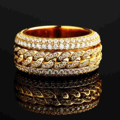 Micro Paved Moissanite Rotatable Cuban Link S925 Silver Ring