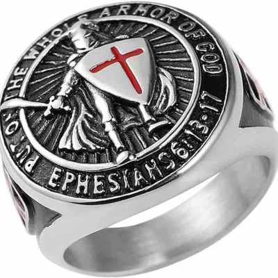 Red Cross Design Men's Stainless Steel Ring