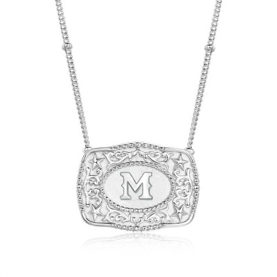 Western Style Personalized Initial 925 Sterling Silver Belt Buckle Necklace