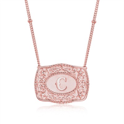 Western Style Personalized Rose Gold Initial 925 Sterling Silver Belt Buckle Necklace