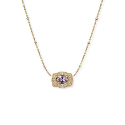 Yellow Gold Customized Birthstone 925 Sterling Silver Mini Belt Buckle Necklace with Beaded Chain