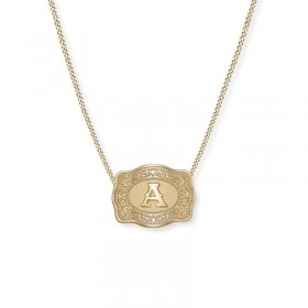 Unisex Yellow Gold Initial S925 Silver Mini Belt Buckle Necklace