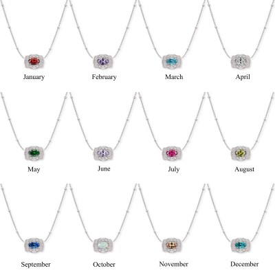 Customized Birthstone 925 Sterling Silver Mini Belt Buckle Necklace with Beaded Chain