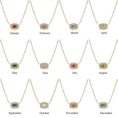 Yellow Gold Customized Birthstone 925 Sterling Silver Mini Belt Buckle Necklace with Beaded Chain