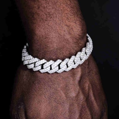 14mm Prong Cuban Bracelet White Gold