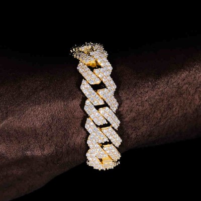 19mm 2-Row Iced Prong Cuban Bracelet in 18k Gold