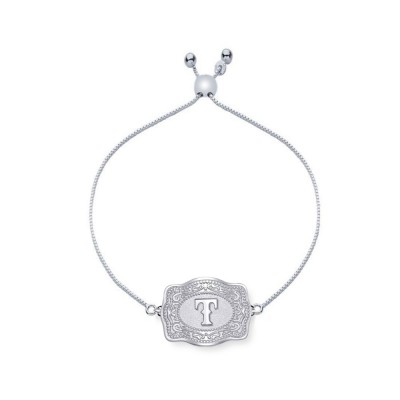 Unisex Ultra Mini Initial S925 Silver Belt Buckle Bracelet with Adjustable Box Chain