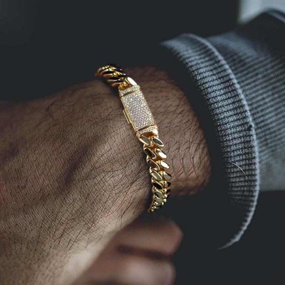 Handcrafted 14K Gold-Plated Cuban Bracelet with Cz Stones Lock