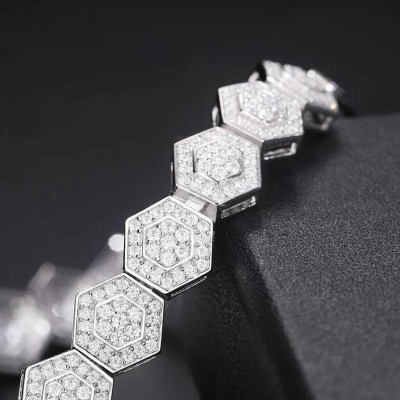 9MM Men's VVS1 Iced Out 925 Solid Silver Moissanite Bracelet