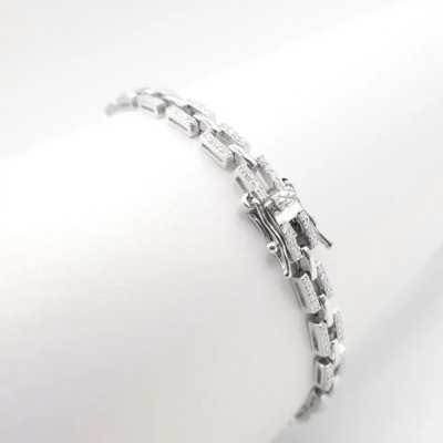 4mm Moissanite Pave Flat Link Bracelet in Sterling Silver