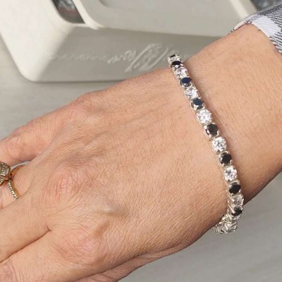 3mm Black Diamond Tennis Bracelet With White Moissanites In 925 Sterling Silver