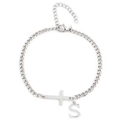 Fashionable 925 Sterling Silver Cross Pendat with Initial Charm Bracelets Gifts for Him or Her