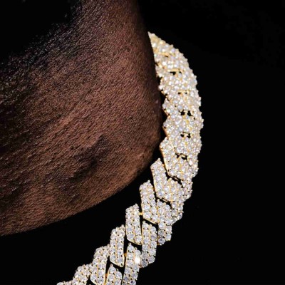 19mm 2-Row Iced Prong Cuban Chain in 18k Gold