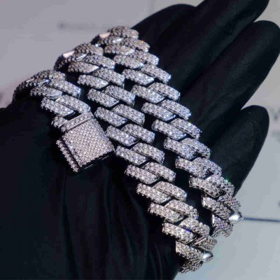 18K White/Gold-Plated Seamless Rhombic Iced Cuban Chain