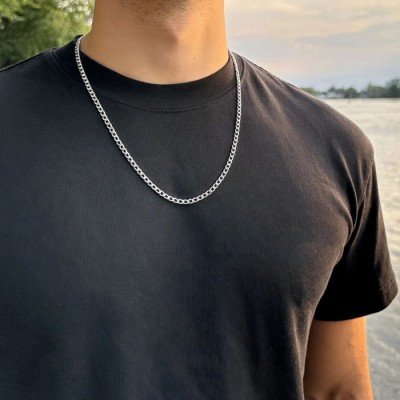 4mm Water Safe Stainless Steel Curb Men's Chain Necklace | Gifts for Him