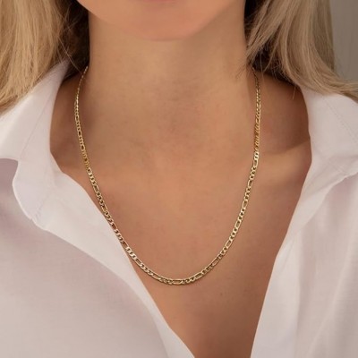 14K Gold 3.2mm Wide Figora Chain Neutral Design Necklace 