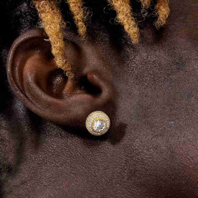 Three Rows Halo Stud Earring