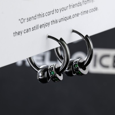 Black Punk Ball & Emerald Scattered Circle Hoop Earring