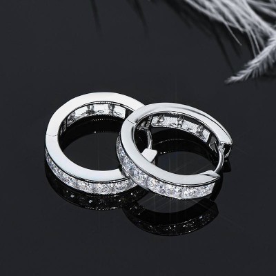 Unisex 2.5mm Moissanite Hoop Earrings in S925 Sterling Silver