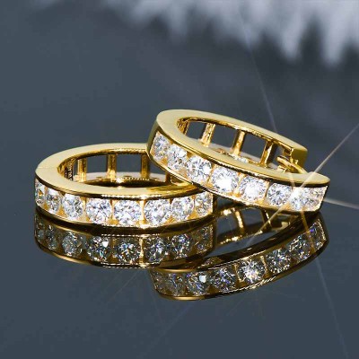 2.5mm Moissanite Hoop Earrings in S925 Sterling Silver-18K Yellow Gold Plated