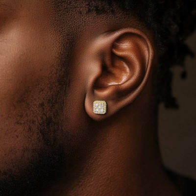 925S & Moissanite Square Full Iced Halo Earrings
