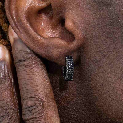 Iced Hoop Earring In Black