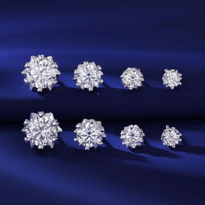 Unisex 0.3ct/0.5/1/2 CT Moissanite Round Cut Snowflake Earrings in S925 Sterling Silver