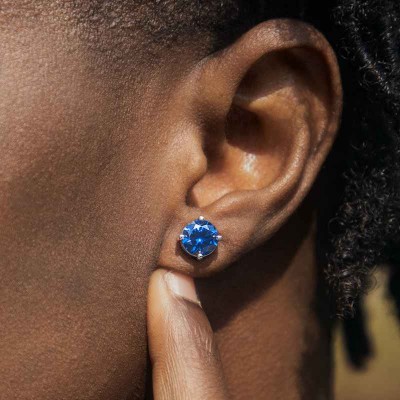 Sapphire Blue Round Cut Stud Earrings