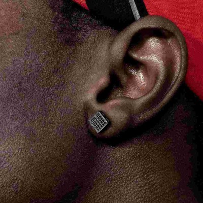 7*7mm Square Black Diamonds Paved Stud Earrings