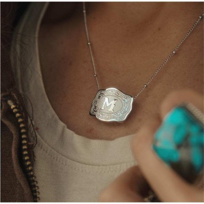 Unisex Initial 925 Sterling Silver Mini Belt Buckle Necklace