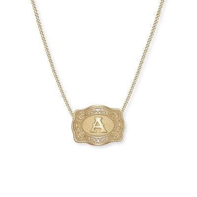 Unisex Yellow Gold Initial S925 Silver Mini Belt Buckle Necklace
