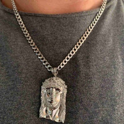 Men's Solid 925 Sterling Silver Iced Out Simulated Jesus Pendants