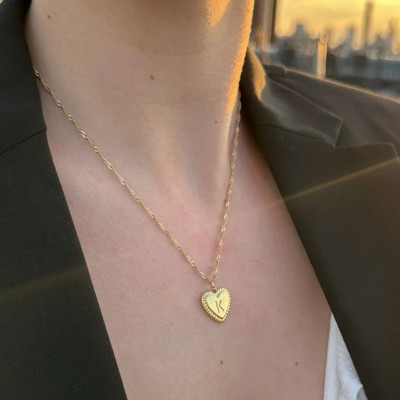 Gold Filled Initial With Gold Heart Minimalist Necklace