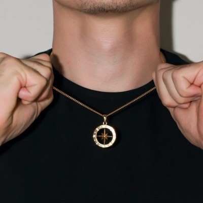 18k Gold Compass Pendant North Star Pendant Compass Necklace