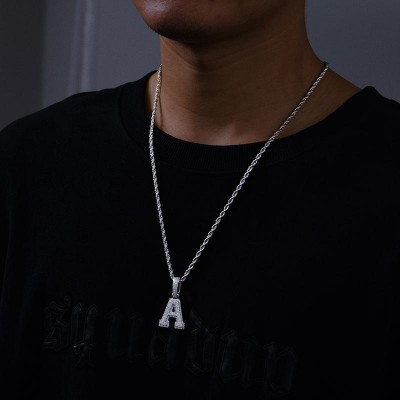 925 Sterling Silver Synthetic Moissanite A-Z 26 Letter Pendant Necklace for Women/Men with Stainless Steel Rope Chain