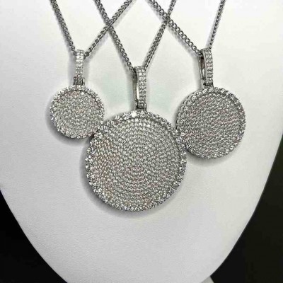 VVS1 Moissanite Circular Round Dog Tag Pendant Necklace for Men