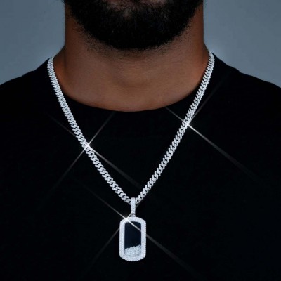 925S & VVS Moissanite Dog Tag Necklace With 3MM Rope Chain