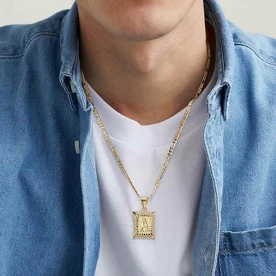 925 Sterling Silver A-Z Initial Letter Pendant in Gold for Men Women