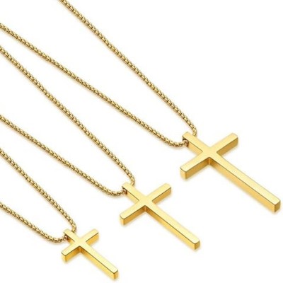 Gold Stainless Steel Cross Pendant Necklace for Men