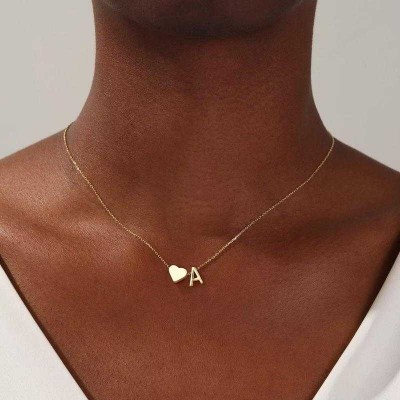 925 Sterling Silver Initial Necklaces Golden Heart Letter A-Z Necklace Dainty Heart Name Necklace For Her
