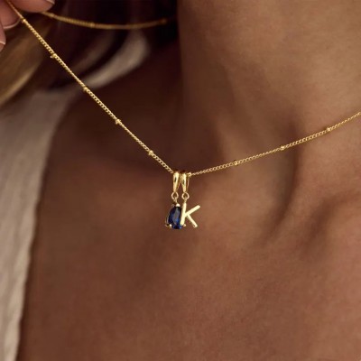 Personalized 925 Sterling Silver Initial Necklace with Birthstone Pendant, Custom Letter Charm Jewelry Gift for Women