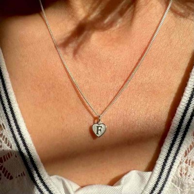 Dainty Heart Monogram Initial Sterling Silver Pendant