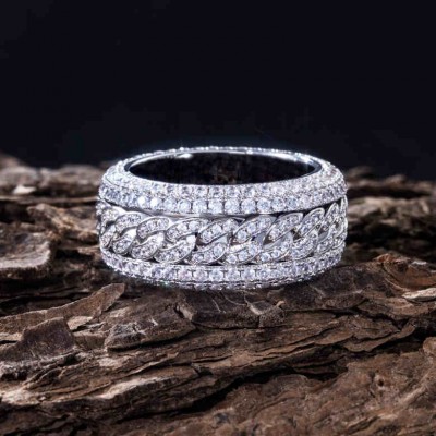 Rotatable Cuban Ring in White Gold